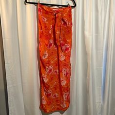 Acacia Swimwear Quinn Skirt In Sedona. Fabric Is Silk Stretch. Nwt Never Worn. Last Two Photos Show Style On Model. Size Small, I Would Say It Could Fit From A Size 4-6 Depending On How Tight U Tie It Long Skirt For Beach Cover-up, Red Long Wrap Skirt For The Beach, Orange Relaxed Maxi Skirt For Beach, Red Fitted Maxi Skirt For Beach, Red Silk Summer Skirt, Flowy Beach Skirt In Orange, Silk Beach Skirt For Summer, Orange Flowy Beach Skirt, Bohemian Silk Wrap Skirt For Summer