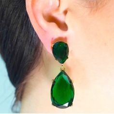 Crystal Drop Earrings New, Red O Green Green Teardrop Clip-on Earrings, Trendy Green Earrings For Evening, Classic Green Earrings For Party, Gold Earring Cuff, Gold Feather Earrings, Coach Earrings, Dazzling Earrings, Gold Heart Earring, Rectangle Earrings