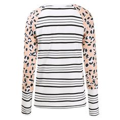 Women's T-Shirt Striped Print Leopard Long Sleeve Crew Neck Casual T-Shirt Trendy Graphic Print Raglan Sleeve Top, Trendy Graphic Print Top With Raglan Sleeves, Trendy Raglan Sleeve Top With Graphic Print, Graphic Print Raglan Sleeve Tee, White Graphic Tee With Raglan Sleeves, Casual Striped Sleeve Tops For Fall, White Graphic Print Raglan Sleeve Top, White Raglan Sleeve Top With Graphic Print, White Raglan Sleeve T-shirt For Fall