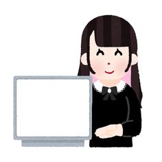 a woman holding a computer screen with an empty white board in front of her face