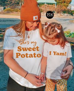 "Sweet Potato Mommy and Me Shirts, Mommy and Me Thanksgiving Outfits Toddler Girl Thanksgiving Shirt, Mother Daughter Shirts Son Child Baby Adult Unisex Tee Choice of Colors: Heather Orange or White Adult Long Sleeve & Adult Sweatshirt options are WHITE only. This listing is for ( 1 ) shirt of your choice: adult unisex tee, adult long sleeve unisex tee, youth tee, toddler tee, baby bodysuit, or baby tee. To order multiples, add your 1st choice to cart & click the title to return to listing and a Thanksgiving Toddler, Mother Daughter Shirts, Mommy And Me Shirts, Girls Thanksgiving, Thanksgiving Outfits, Mommy And Me Shirt, Daughters Shirt, Child Baby, Thanksgiving Shirt