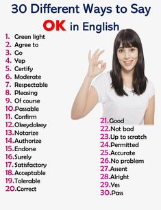 a woman standing in front of a sign that says 30 different ways to say ok in english