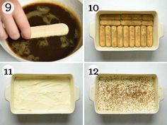 four pictures showing how to make cake batter