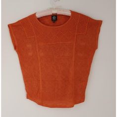 Bobeau Short Sleeved Sweater Crochet Yolk Burnt Orange Petite Large Petite Large Burnt Orange New Without Tag 64% Rayon 36% Polyester Bust 23" Length 23" Pullover Cap Sleeve Tag Has Been Cut To Prevent Returns To Retail Stores Pointelle Knit Beach Tops For Fall, Beach Fall Pointelle Knit Tops, Beach Tops In Pointelle Knit For Fall, Casual Crochet Lace Top For Fall, Orange Knitted Summer Tops, Summer Orange Knitted Tops, Summer Crew Neck Pointelle Knit Blouse, Summer Crew Neck Blouse With Pointelle Knit, Summer Pointelle Knit Blouse Crew Neck