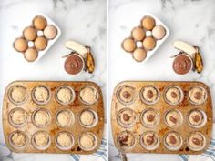 two pictures showing the process of making cupcakes