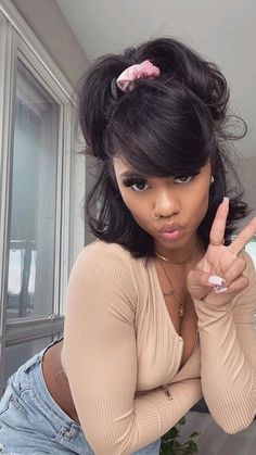 Shoulder Length Lace Front Wigs For Black Women, Black Women 2 Braid Hairstyles, Early 90s Hairstyles Black Women, Thicker Womens Fashion, Wet Hairstyles Black Women, Medium Length Hairstyle Black Women, Messy Updo Black Women Natural Hair, Natural Y2k Hairstyles, Bangs Ideas For Short Hair