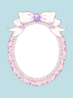 a pink and white frame with a bow around it on a blue background, in the shape of a circle