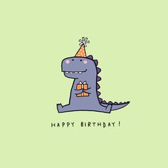 a cartoon dinosaur wearing a party hat