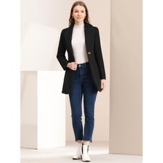 An elegant overcoat covered in a turn-down collar and full placket offers a charming look for day or night. Solid color and a turn-down collar bring casual elegance to a long-sleeved winter coat. Suitable for Casual, Business, Work, Dating, Weekend, Party, and Daily Wear. This classic winter mid-long overcoat is stylish and comfortable to wear, which is an essential overcoat for every modern woman and girl. Perfectly pair it with pants for a warm and business casual look, and style it with a lon Winter Blazer With Lapel Collar, Semi-formal Pea Coat With Button Closure And Long Sleeves, Classic Collared Outerwear For Office, Pea Coat With Button Closure For Semi-formal Events, Elegant Collared Fall Blazer, Elegant Button-up Outerwear For Office, Collared Winter Blazer For Workwear, Winter Workwear Collared Blazer, Elegant Collared Outerwear For Work