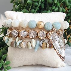 Ryze Affiliate 'Amber Pye' Natural Stone Amazonite Beaded And Clear Arrowhead Staxx Bracelets New With Tags! Stretchy, One Size Fits Most! Set Of 3 Bracelets. Stretch Beaded Bracelets Diy, Bracelets Diy, Pretty Jewelry, Beaded Bracelets Diy, Lovely Jewellery, Pretty Jewellery, Stone Bracelet, Diy Bracelets, Womens Jewelry Bracelets