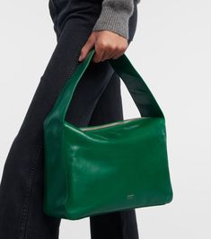 Elena Leather Shoulder Bag in Green - Khaite | Mytheresa Green Leather-lined Tote Shoulder Bag, Green Hobo Shoulder Bag For Office, Chic Green Hobo Bag For Office, Luxury Green Crossbody Hobo Bag, Modern Green Shoulder Bag With Smooth Grain, Green Leather Hobo Bag For Evening, Classic Green Shoulder Bag For Office, Green Hobo Bag For Evening, Green Luxury Hobo Bag With Detachable Strap