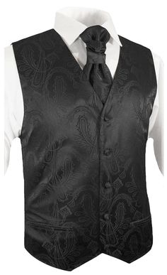 Black Paisley Tuxedo Vest and Accessories – Paul Malone Elegant Formal Vest With Ties, Classic Formal Vest With Ties, Fitted Sleeveless Vest With Ties, Elegant Black Suit With Vest, Classic Fitted Vest With Ties, Classic Black Suits With Vest, Black Suits With Vest For Formal Occasions, Classic Black Suit With Vest, Classic Fitted Vest For Black Tie Events