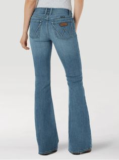 Wrangler Women's Retro Tori Mae Flare Jeans 1009MWFNT - Russell's Western Wear, Inc. Wrangler Jeans Women's, Colored Boots, Mid Rise Flare Jeans, Retro Jeans, Western Jeans, Western Style Outfits, Floral Jeans, Corduroy Jeans, Wrangler Jeans