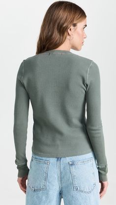 AMO Thermal Henley Tee | Shopbop Ribbed Fitted Long Sleeve Top For Spring, Ribbed Long Sleeve Fitted Top For Spring, Ribbed Fitted Long Sleeve Top For Layering, Stretch Tops With Ribbed Collar, Stretch Tops With Ribbed Collar For Layering, Ribbed Stretch Long Sleeve Top For Loungewear, Fitted Long Sleeve Sweater For Layering, Ribbed Fitted Top For Winter, Ribbed Fitted Winter Top