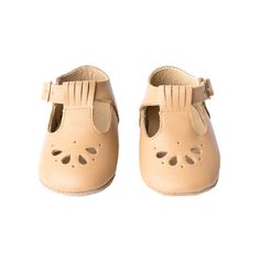 Honey - Daisy T-Bar - US Size 1-4 - Soft Sole – Deer Grace Classic Slippers With Removable Insole And Round Toe, Summer Classic Closed Toe Slippers, Classic Closed Toe Summer Slippers, Classic Closed Toe Slippers With Removable Insole, Beige Closed Toe Sandals With Stitched Sole, Classic Sandals With Ortholite Insole And Round Toe, Classic Summer Leather Shoes With Rubber Sole, Classic Leather Shoes With Rubber Sole For Summer, Summer Closed Toe Mary Janes With Soft Sole