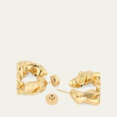 Oscar de la Renta earrings Silvertone or gold-tone brass Features a polished finish For pierced ears Wipe clean Made in Italy Pierced Ears, Bergdorf Goodman, Ear Piercings, Silver Tone, Gold Tones, Tops Designs, In Italy, Hoop Earrings, Brass