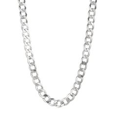 "Rhodium plating adds extra shine. Details:  24-in. necklace 9.5-mm width 53.7 grams Lobster-claw clasp Rhodium-plated sterling silver  Size: 24"". Color: Grey. Gender: male. Age Group: adult." Classic Silver Sterling Cuban Link Necklace, Classic Silver Cuban Link Necklace In Sterling Silver, White Gold Cuban Link Jewelry With Polished Finish, Formal Cuban Link Jewelry With Polished Finish, Classic Silver Cuban Link Necklace, Modern Silver Cuban Link Jewelry, Silver Cuban Link Necklace For Formal Occasion, Classic Cuban Link Jewelry With Polished Finish, Classic Cuban Link Necklace With Round Solid Links