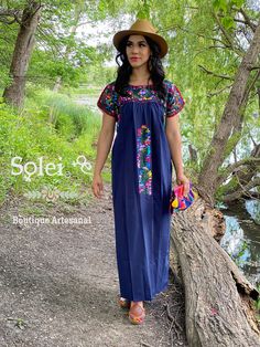 This Beautiful Floral Dress is Fun and completely embroidered by hand. It's perfect for a fun day out or even a formal event! This dress is truly a work of art! The Mexican artisan takes more than one month hand embroidering every gorgeous detail on this dress. Blue Embroidered Summer Wedding Dress, Cotton Multicolor Embroidered Dress For Wedding, Multicolor Embroidered Cotton Wedding Dress, Cotton Wedding Dress With Multicolor Embroidery, Wedding Dress With Multicolor Embroidery In Cotton, Blue Wedding Dress With Embroidered Border, Multicolor Embroidered Border Dress For Weddings, Blue Spring Dress With Embroidered Border, Blue Dresses With Embroidered Border For Spring