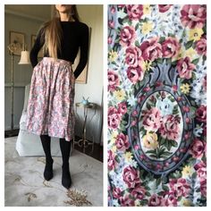 "This is the sweetest, softest iconic Susan Bristol skirt from the 1980s. Heavy, soft, floral cotton in shades of pink, soft yellows and light blue. Gathers at the waist, side closure, side pockets. Pair this with a cropped tee and white tennis shoes for a look that is both unique and on trend. Item is in excellent condition. Size Small ------------ 27\" waist 29\" long" Vintage Full Skirt For Spring, Vintage Cotton Midi Skirt, Vintage Cotton Relaxed Skirt, Vintage Spring Lined Skirt, Vintage Lined Skirt For Spring, Spring Vintage Pleated Skirt, Vintage Pleated Skirt For Spring, Pink Floral Print Skirt For Daywear, Vintage Cotton Floral Print Skirt