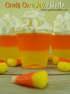 candy corn jello shots with whipped cream on top