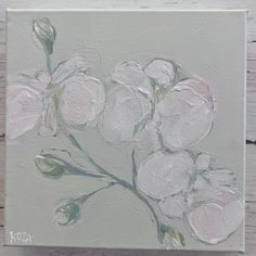 a painting of white flowers on a gray background