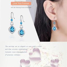 Exquisite Water Drop Design】The Earrings Feature A Combination Of Silver And Blue Zirconia Stones, As Elegant As Ever. Blue Rhinestones Are Subtly And Perfectly Set In The Center Of The Pendant. Contains Soft Love, Interpretation Of Precious Romance.【S925+Zircon】5A Swiss Zircon, Not Easy To Be Oxidized, Not Easy To Be Allergic, Elegant As Ever, Electroplating And Thickening Polishing Process, Durable And Not Fading. Elegant Spar Material, Pure And Soft Color, More Unique Temperament, Blooming Be Valentine's Day Cubic Zirconia Drop Earrings, Heart Cut Crystal Earrings, Crystal Heart Earrings For Anniversary, Valentine's Day Crystal Earrings For Pierced Ears, Cubic Zirconia Dangle Earrings For Valentine's Day, Heart Cut Crystal Earrings For Anniversary, Anniversary Heart Cut Crystal Earrings, Crystal Heart Drop Earrings For Anniversary, Crystal Dangle Earrings For Valentine's Day