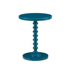 a small blue table sitting on top of a white floor