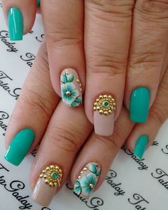 WEBSTA @ tatagodooy Turquoise Manicure, Modern Nails, Her Nails, I Love Nails, Beautiful Nail Designs, Coffin Nails Designs, Cute Nail Designs, Creative Nails, Nail Polishes