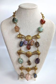 Vintage Accessocraft Necklace Caged Polished Gemstones Bib Statement Jewelry | eBay 1970s Womens Jewelry, 1800s Jewelry, Perfume Necklace, Grandmas Jewelry, 70s Jewelry, Found Object Jewelry, Quirky Jewelry, Assemblage Necklace, Statement Bib Necklace