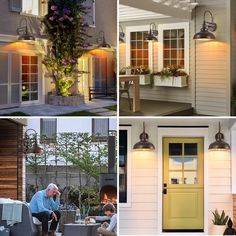 four different pictures of the outside of a house