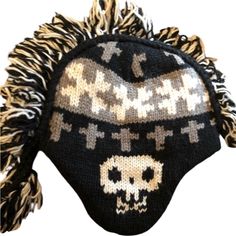 Mohawk Knit Unisex Black & White Sugar Skull Winter Mowhawk Ski Hat Great Stocking Stuffer Black, Gray And White Wore Once Fleece Lined Ski Hat, Ski Hats, Winter Hat, Black Wool, Stocking Stuffer, Sugar Skull, Stocking Stuffers, Grey And White, Black Gray