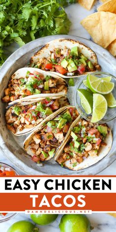 A family-friendly dinner using chicken taco meat! Served in warmed tortillas with all the toppings, these Easy Chicken Tacos are so good. You'll want them on your list of simple game day recipes! Easy Summer Dinners Stovetop, Summer Dinner Ideas Stovetop, Best Chicken Tacos, Easy Chicken Tacos, Mexican Candies, Chicken Tacos Easy, Seasoned Chicken, Dinner Night, Summer Meals