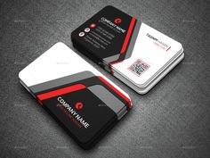 two black and white business cards with red accents