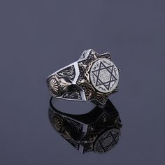 "The Seal of Solomon or Ring of Solomon is the signet ring attributed to King Solomon in medieval mystical traditions, from which it developed in parallel within Islamic and Jewish mysticism and in Western occultism. It is the predecessor to the Star of David, which became the symbol of the Jewish people in modern times. One of high quality handmade silver ring from our designs. All my designs are coming from a passion. Has 1 year guaranty for the production mistakes. Stone : Black Swarovskies M Symbolic Carved Sterling Silver Signet Ring, Handmade Sterling Silver Signet Ring For Ceremonial Occasions, Handmade Sterling Silver Signet Ring For Ceremonial Use, Carved Silver Symbolic Signet Ring, Silver Carved Symbolic Signet Ring, Ceremonial Symbolic Rings Stamped 925, Spiritual Ceremonial Rings With Polished Finish, Antique Silver Signet Ring For Ceremonial Use, Engraved White Gold Spiritual Signet Ring