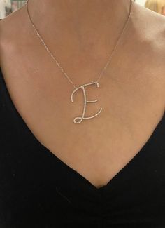 "Personalized initial letter - Makes the perfect gift for you or birthday gift, or anyone you love! Material: Sterling Silver; Cubic zircon Measurements:About 4.5x4 cm / 1.77x1.57 inch dependents on the letter Large Initial Necklace set with AAA quality Cubic Zircon stones. Please with in \"Add your personalization\" the letter that you need. The Necklace is in one length 15 + 2 inch extension chain The necklace will be sent gift-wrapped and packed in a padded envelope to maintain the product Th Personalized Diamond Initial Necklace, Personalized Round Diamond Initial Necklace, Personalized Initials Jewelry In Cubic Zirconia, Personalized Gift Jewelry With Initials In Cubic Zirconia, Personalized Cubic Zirconia Jewelry With Initials, Elegant Monogram Name Necklace For Valentine's Day, Cubic Zirconia Initial Pendant Name Necklace As Gift, Initials Jewelry With Cubic Zirconia As A Gift, Diamond Initials Jewelry For Gift