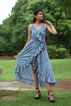 Hand Block Printed dress| Summer Dress| Cotton Dress| Floral print| Handmade| Made in India Block Print Dress, Printed Dress Women's Beauty, Dress Indian