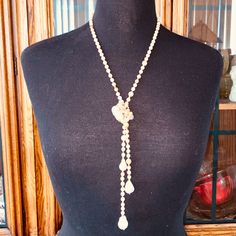 This Is A Beautiful Lariat Necklace By Sundance. Gorgeous Baroque Keishi Pearls And Punk Jasper And White Chalcedony. New With Tags And Sundance Box. The Subtle Pinks And Creams Of The Gemstones Make This A Versatile And Wearable Piece, While The High Luster Of The Pearls Picks Up The Punks And Creams And Adds Some Lavender Tones. Truly A Pretty Piece And One That Is Sure To Get A Lot Of Exposure. Measures ~36 Inches End To End When Untied. Knotted As It Is, The Part That Goes Around Your Neck M Elegant Long Lariat Necklace For Evening, Adjustable Long Lariat Necklace With Pearl Drop, Elegant Lariat Necklaces Hand Knotted, Beaded Lariat Necklace For Wedding, Elegant Adjustable Beaded Backdrop Necklace, Wedding Beaded Lariat Necklace, Elegant Hand Knotted Lariat Jewelry, Elegant Hand-knotted Lariat Necklaces, Handmade Long Drop Lariat Necklace