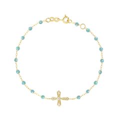 Gigi Clozeau - Classic Cross Vintage Diamond Aqua bracelet, Yellow Gold, 6.7 Aqua Rose, Key Bracelet, Bracelet Rose Gold, Classic Bracelets, Ancient Symbols, Star Bracelet, Sparkle Diamonds, Vintage Diamond, Gold Gold