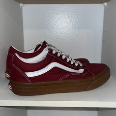 Women’s 8.5 Men’s 7 Worn Once So Looks Brand New!! Super Cute And Comfortable. I Just Don’t Wear Them And They’re Taking Up Space. Vans Shoes Old Skool, Custom Sneakers Diy, Old Skool Vans, Taking Up Space, Vans Red, Custom Sneakers, Womens Vans, Burgundy Color, Old Skool