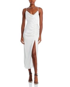 Milly Lilliana Ruched Midi Slip Dress Party Dress White, Dresses Revolve, Cotton Gauze Dress, White Slip Dress, Champagne Dress, Line Dot, Revolve Dresses, Garden Party Dress, Elegant Prom Dresses