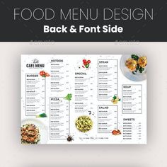 a restaurant menu with food and drinks on it