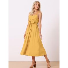 You will love this sweet dress in your spring-summer outings. This dress features a sleeveless and square neck with a Solid color for eye-catching. You can pair them with your block-heeled sandals or mule shoes to complete the look. You can also accessorize with a wide-brimmed sun hat, sunglasses, and a cute beach bag for a vacation style. This dress is suitable for many occasions, such as dating, daily wear, dancing, holidays, etc. Brunch Sundress With Straight Neckline And Tie Back, Tie Back Sundress With Straight Neckline For Brunch, Straight Neckline Tie Back Sundress For Brunch, Casual Sundress With Tie Back And Square Neck, Casual Sundress With Square Neck And Tie Back, Casual Square Neck Sundress With Tie Back, Spring Sleeveless Sundress Suspender Dress, Sleeveless Sundress Suspender Dress For Brunch, Sleeveless Sundress Suspender Dress For Spring