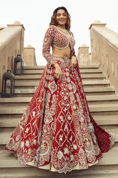 Buy Red Silk Embroidery Cutdana Mughal Bloom Bridal Lehenga Set For Women by Annus Creation Online at Aza Fashions. Heavy Red Dupatta With Traditional Drape, Heavy Red Lehenga For Diwali, Red Heavy Lehenga For Festive Occasions, Heavy Red Lehenga For Reception, Red Embellished Bollywood Lehenga, Red Embellished Lehenga For Festive Occasions, Heavy Red Bollywood Lehenga, Traditional Heavy Red Dupatta, Heavy Red Wedding Sets