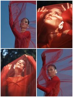 the woman is wearing a red dress and veil