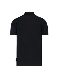 Philipp Plein logo polo shirt in black fabric with classic collar, short sleeves, button closure, multicolor front patch, logo patch detail, side logo label, straight hem. Composition: 100% Polyester Black Cotton Sporty Polo Shirt, Sporty Black Cotton Polo Shirt, Classic Polo Shirt With Ribbed Collar For Streetwear, Casual Black Polo Shirt With Logo Print, Black Cotton Polo Collar Shirt, Cotton Collared Top With Logo Print, Classic Black Top With Logo Patch, Collared Cotton Shirt With Logo Print, Cotton Collared Shirt With Logo Print