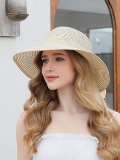 Protect yourself from the sun in style with our Chic and Stylish Solid Wide Brim Hat. Made for the fashion-forward individual, this hat offers both sun protection and a trendy look. With a wide brim design, it provides optimal coverage and comfort. Stay fashionable and safe with our wide brim hat. Color : Beige Material : Polyester Size Crown one-size 58 Lightweight Wide Brim Sun Hat, One Size Fits Most, Solid Color Packable Wide Brim Sun Hat, Lightweight Curved Brim Hat For Sunbathing, Lightweight Hats With Curved Brim For Sunbathing, Packable Wide Brim Bucket Hat For Beach Season, Uv Protection Straw Hat With Curved Brim, Spring Sun Hat With Upf 50+, Wide Brim Straw Hat One Size, Spring Sun Hat Upf 50+ One Size Fits Most