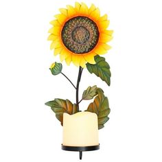 Eye-catching Flower Wall Sconce with LED Candle brings cheerful cottage style to your home. Large bloom and leaves are re-created with exquisite detail. Use the sconce to hold the included flameless candle, or add your own potted plant or decor accent. Arrives ready to hang. Made of: Iron and plastic Measurements: 6inchW x 3-1/4inchD x 13inchH Candle, 3" dia. x 3inchH Notes: Requires 3 "AA" batteries; not included Color: Yellow. Rectangle Light Fixture, Sunflower Home Decor, White Lamp Shade, Led Candle, Bathroom Wall Sconces, Modern Sconces, Modern Wall Lights, Batteries Not Included, Home Decor Lights