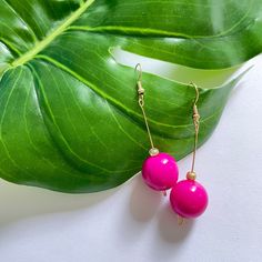 "Pink and Gold Bead Dangle Earrings, Minimalistic Earrings, Pink Statement Jewelry These beautiful neon pink & gold beaded earrings will be a lovely addition to your jewelry box! They are handmade by using gold wire & jewelry hooks - large pink beads & gold seed beads - ready to accent your next outfit in a classy minimalistic way! Size apx 2\" drop. Nickel free  Thank you for stopping by my shop!" Neon Earrings, Neon Jewelry, Pink Dangle Earrings, Earrings Y2k, Y2k Earrings, Jewelry Hooks, Gold Bead Earrings, Y2k Jewelry, Earrings Pink