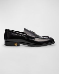 Amiri Men's MA Leather Penny Loafers | Neiman Marcus Ma Logo, Chelsea Boots Men Outfit, Boots Men Outfit, Best Shoes For Men, Chelsea Boots Men, Embellished Denim, Men Loafers, Tassel Loafers, Penny Loafers