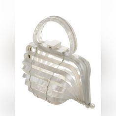 Lilllith Mini Collapsible Cult Gaia Bag In Pearl White White Foldable Bags For Everyday Use, White Foldable Bag For Everyday Use, White Top Handle Clutch With Detachable Handle, White Clutch With Detachable Top Handle, Modern White Clutch With Top Handle, Modern White Top Handle Clutch, Elegant Clear Travel Bag, White Evening Bag With Detachable Handle, White Clutch Bag With Handles